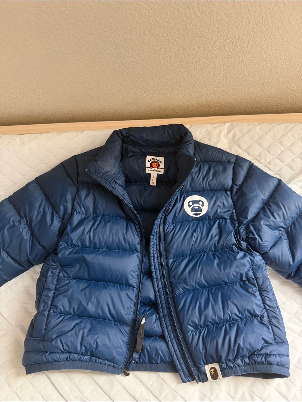 Bape Kids Navy Down Jacket Size 100